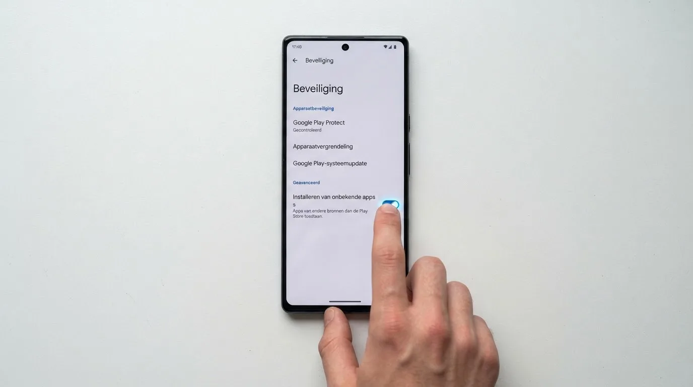 Een Android-instellingenscherm waarop de schakelaar voor onbekende bronnen is ingeschakeld