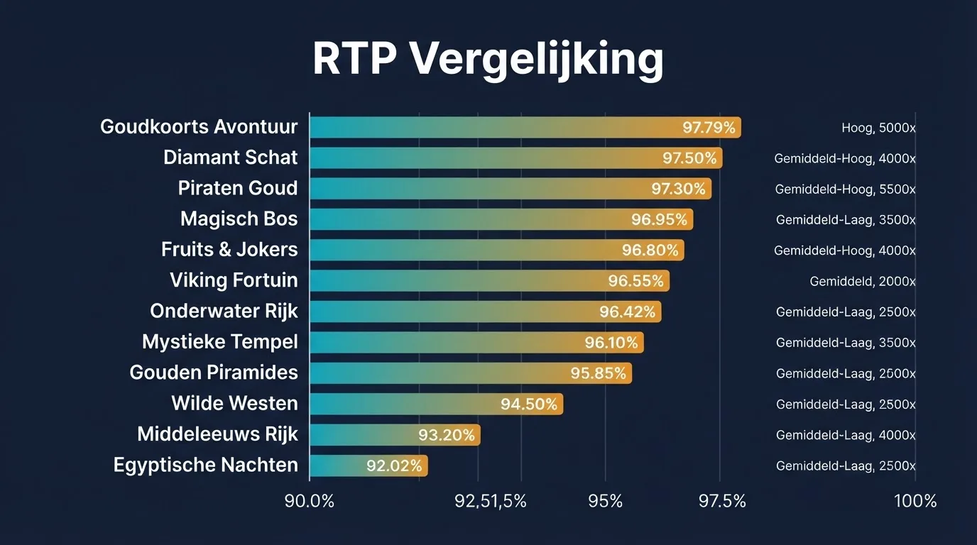 Tabel met Betsoft-slottitels, hun RTP-percentage en volatiliteit