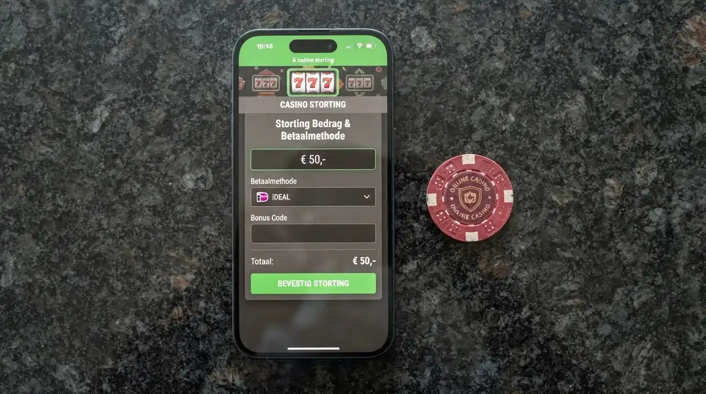 Een buitenlandse casinosite met AstroPay als stortingsoptie op een telefoonscherm