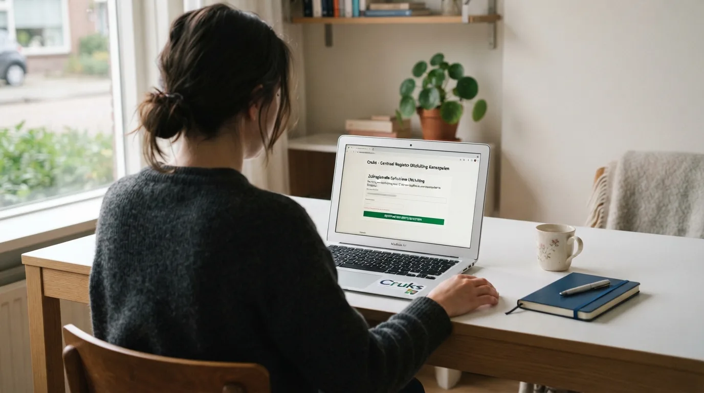 Ksa-embleem en de Cruks-inschrijvingspagina op een laptopscherm