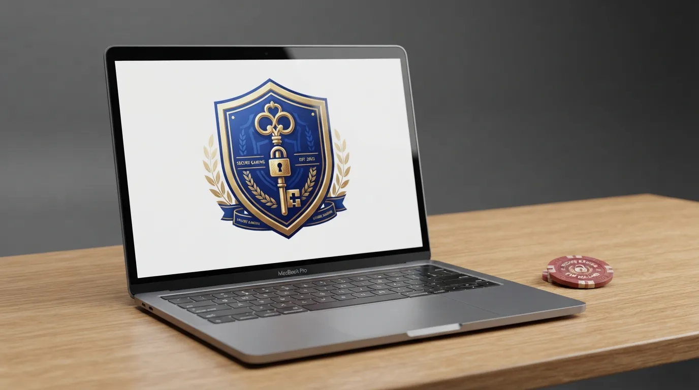Het logo van de Kansspelautoriteit op een scherm met een slotpictogram