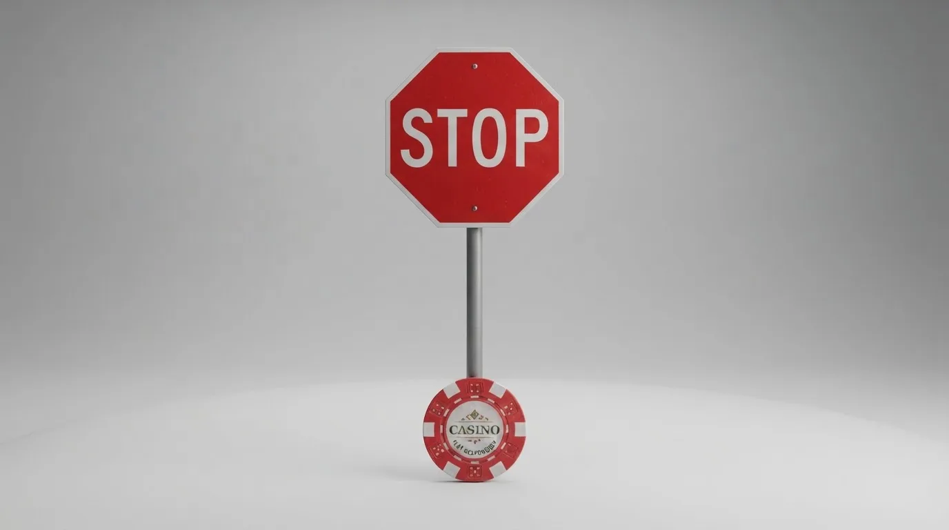 Het logo van de Kansspelautoriteit met een rood waarschuwingssymbool ernaast.