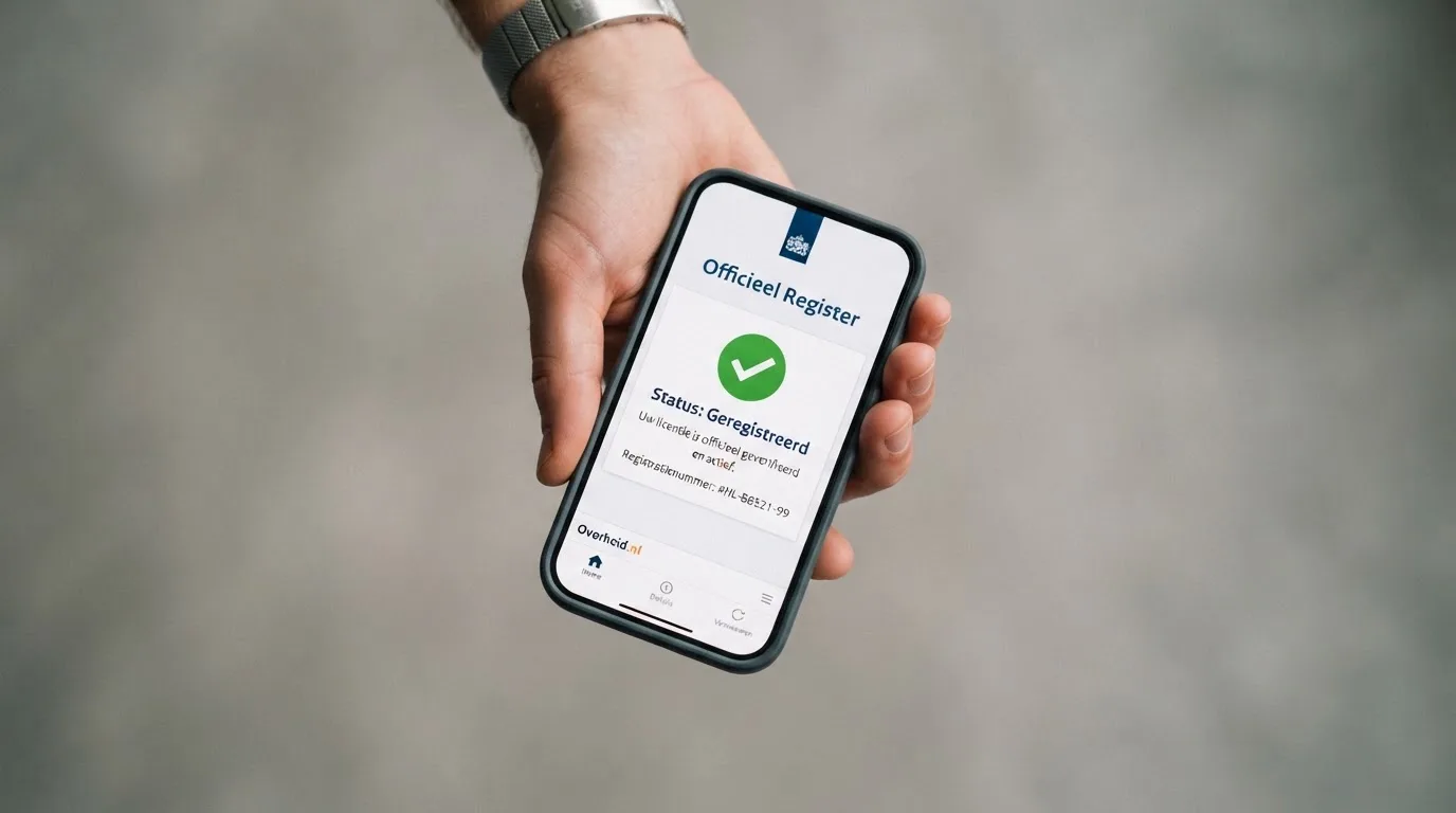 Vergunningsregister van de Kansspelautoriteit open op een telefoonscherm
