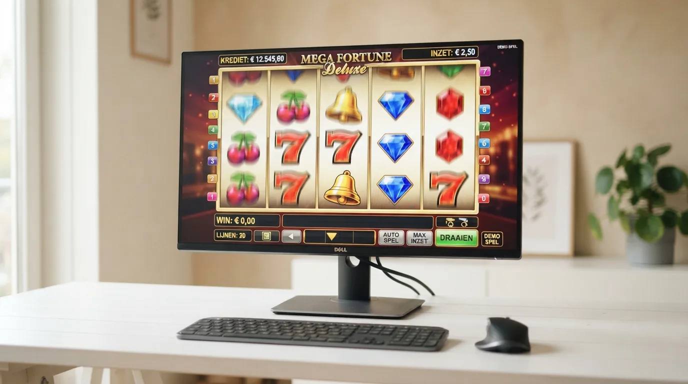 Een breed scherm met een selectie van gratis speelbare gokkasten in demo-modus, met virtuele credits zichtbaar