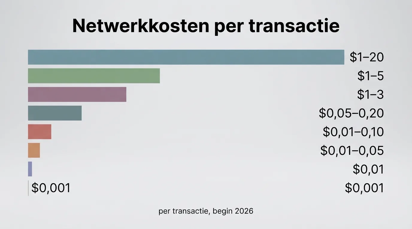 Tabel met netwerkkosten per cryptoketen, van Bitcoin tot Solana