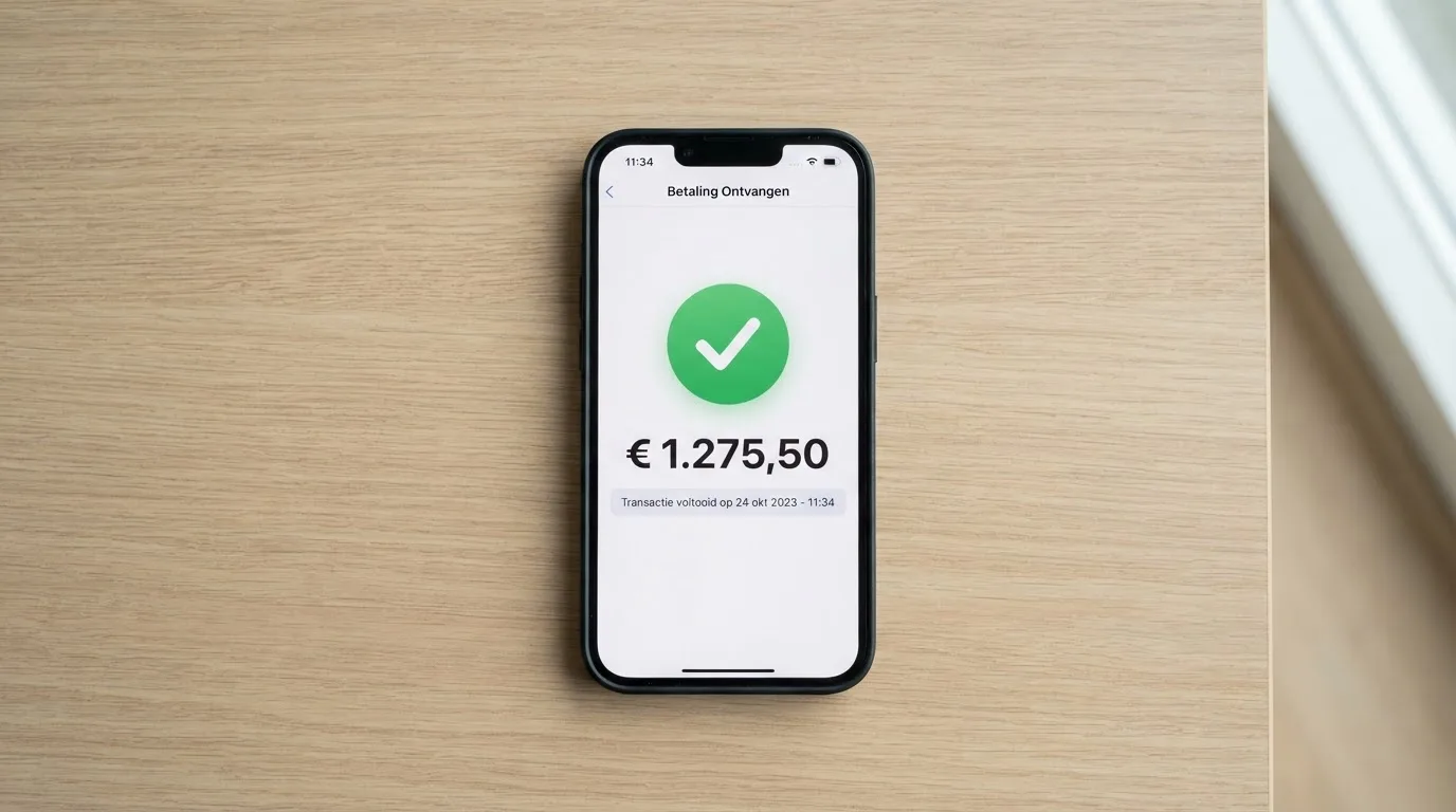 Uitbetalingsscherm in een casino-app met een bevestigingsmelding
