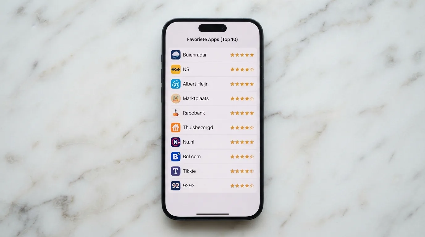 Vergelijkingstabel van casino-apps op een telefoonscherm