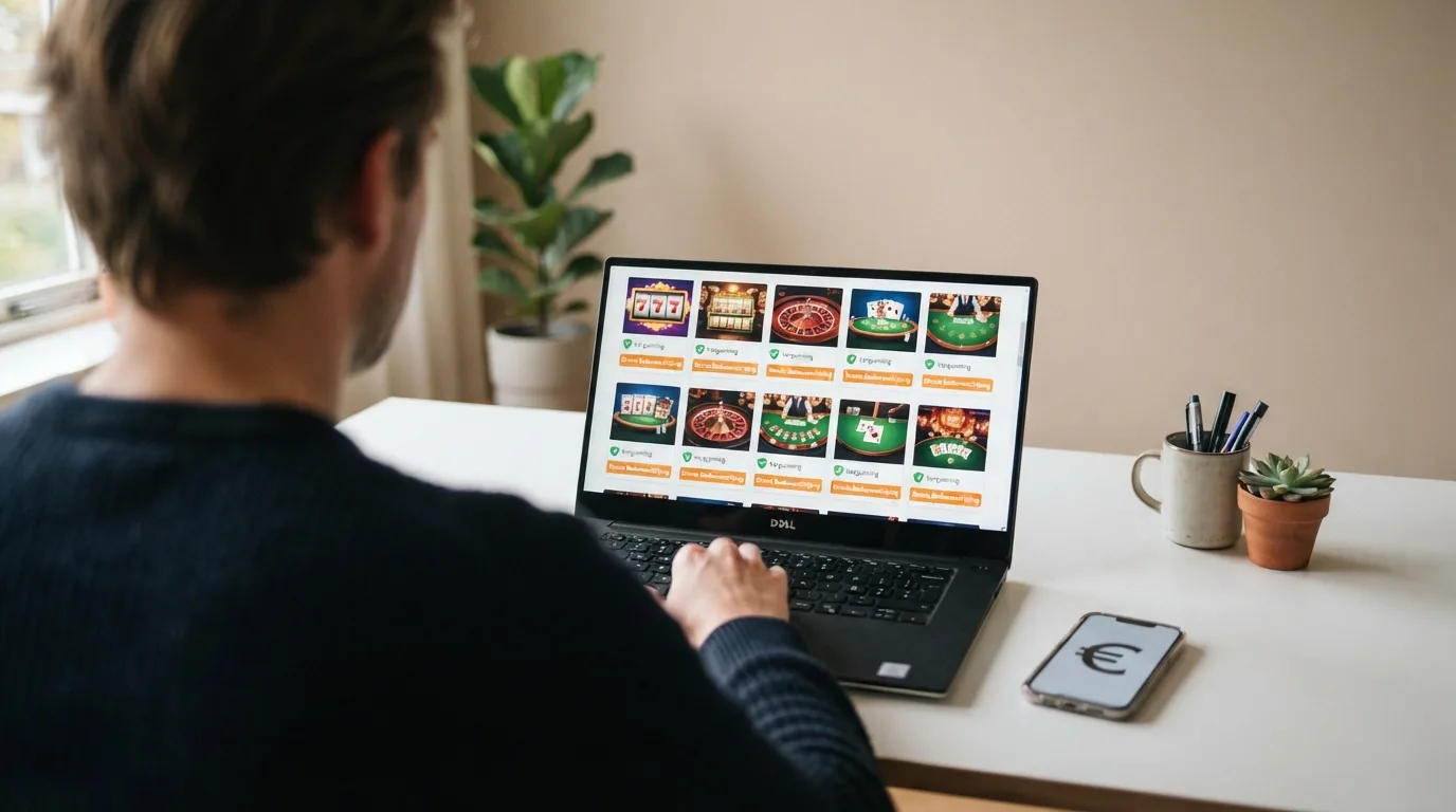 Een rij van tien casino-logo's met onder elk logo het Ksa-keurmerk en de beschikbare betaalmethoden