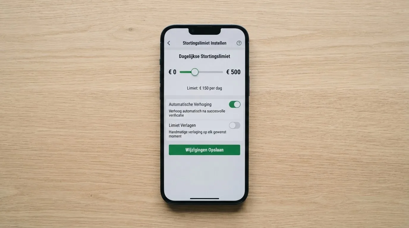 Instellingenscherm met stortingslimieten in een casino-app